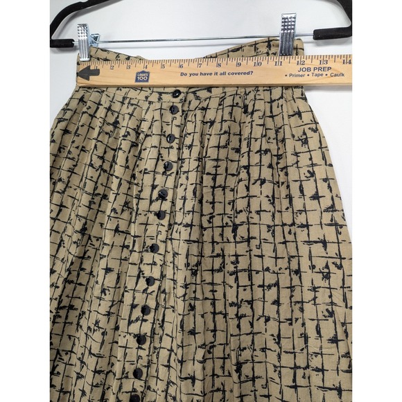 Vintage Leger Tan Black Abstract Grid Print Shirt and Midi Skirt Set Size 5/6 - Picture 8 of 11